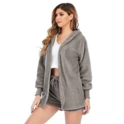 Women's Hooded Pajama Sets 3 Pieces Fluffy Fleece Long Sleeves Coat Shorts Vest For Winter Gift For Valentine's Day 38 Women's Hooded Pajama Sets 3 Pieces Fluffy Fleece Long Sleeves Coat Shorts Vest For Winter Gift For Valentine's Day -Deals The Sexy Bra Store bdyodm1670986680333