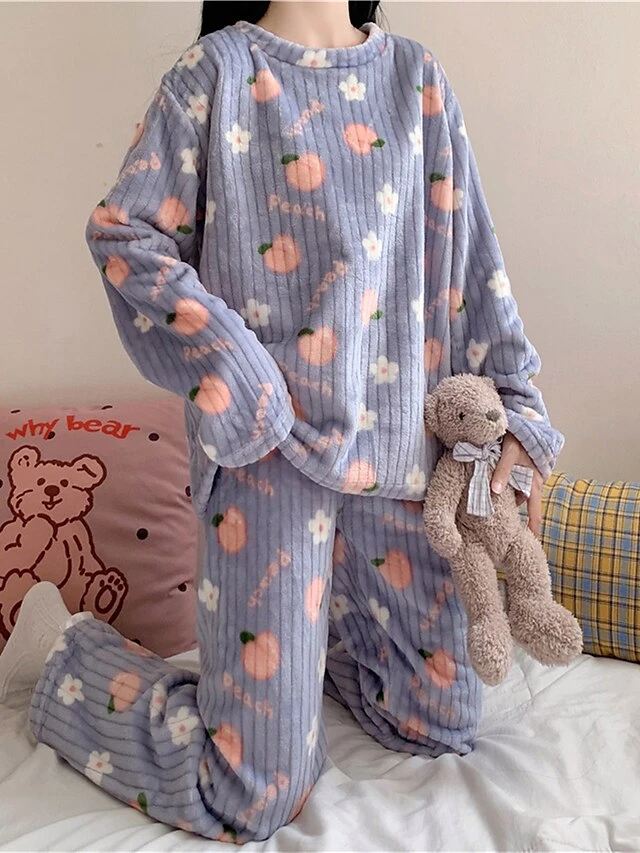 Women's Loungewear Sets 2 Pieces Bear Peach Fashion Casual Comfort Street Daily Date Polyester Warm Crew Neck Long Sleeve Pant Fall Winter Lotus Pink Black 9 Women's Loungewear Sets 2 Pieces Bear Peach Fashion Casual Comfort Street Daily Date Polyester Warm Crew Neck Long Sleeve Pant Fall Winter Lotus Pink Black - Image 9