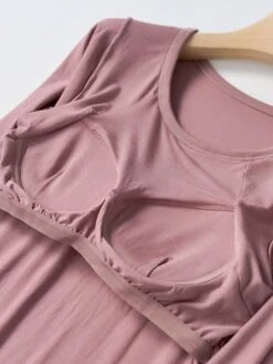 Women's Modal Nightgown With Chest Pads Nightdress Pure Color Simple Casual Comfort Home Daily Bed Breathable Crew Neck Long Sleeve Fall Winter Black Pink -Deals The Sexy Bra Store beljru1696839108443
