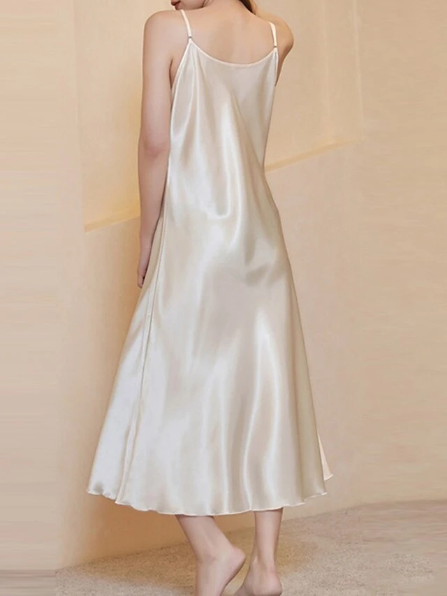 Women's Slip Lingerie Nightgown Nightshirt Dress Pure Color Simple Casual Comfort Home Daily Bed Satin Breathable Straps Sleeveless Fall Winter Black White 2 Women's Slip Lingerie Nightgown Nightshirt Dress Pure Color Simple Casual Comfort Home Daily Bed Satin Breathable Straps Sleeveless Fall Winter Black White - Image 2