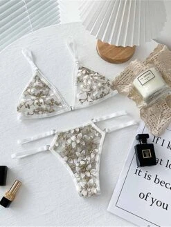 Women's Sexy Lingerie Lingerie Set Flower Lovers Hot See Through Home Bed Valentine's Day Cotton Blend Breathable Straps Sleeveless Backless Summer Spring Black White -Deals The Sexy Bra Store bfiqcg1684410573344