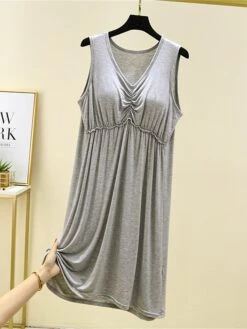 Women's Pajamas Nightgown Nightshirt Dress Pure Color Simple Casual Comfort Home Daily Bed Modal Breathable V Wire Sleeveless Chest Pads Summer Spring Lotus Pink Black -Deals The Sexy Bra Store bfryxd1686903495509