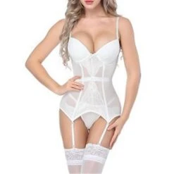 Women's Sexy White Perspective Corset Vest Lingerie Teddies Bodysuit Intimate Lingerie Lovers Hot Home Bed Valentine's Day Lace Breathable Straps Sleeveless Backless Summer Spring White -Deals The Sexy Bra Store bghmfi1688111250201