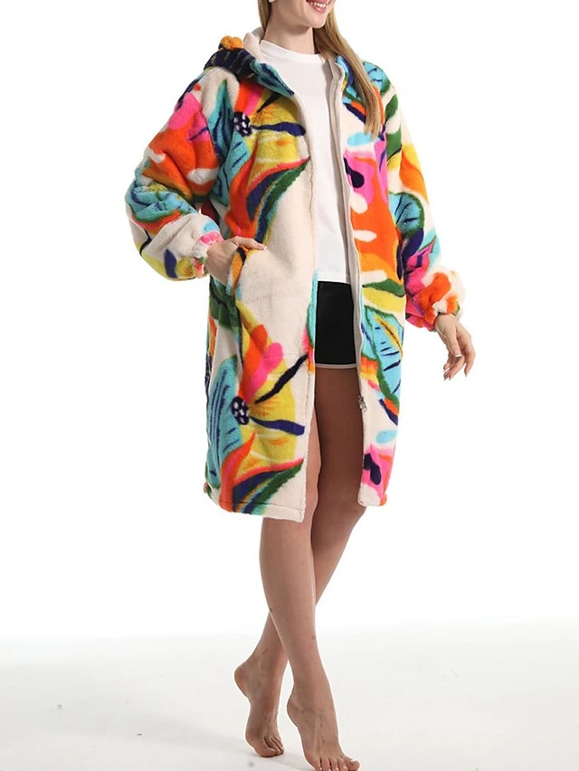 Women's Robe Leaves Plush Casual Comfort Home Daily Bed Flannel Warm Breathable Hoodie Long Sleeve Pocket Fall Winter Beige 4 Women's Robe Leaves Plush Casual Comfort Home Daily Bed Flannel Warm Breathable Hoodie Long Sleeve Pocket Fall Winter Beige - Image 4