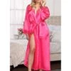 Women's Pajamas Robes Gown Bathrobes Nighty 1 PCS Pure Color Simple Casual Comfort Party Home Wedding Party Satin Gift Deep V Long Sleeve Lace Up Cut Out Belt Included Spring Summer Black Fuchsia