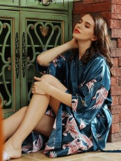 Ladies Sexy Spring Summer Imitation Silk Crane Pajamas Home Nightgown 25 Ladies Sexy Spring Summer Imitation Silk Crane Pajamas Home Nightgown -Deals The Sexy Bra Store bjmcxd1691133306060