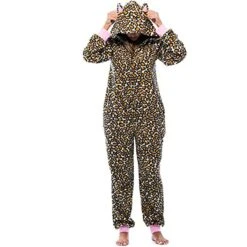 Women's Christmas Onesie Pajama Leopard Stripe Plush Casual Comfort Home Xmas Daily Bed Flannel Warm Hoodie Long Sleeve Pocket Fall Winter Black White -Deals The Sexy Bra Store bjqjwx1695281879645