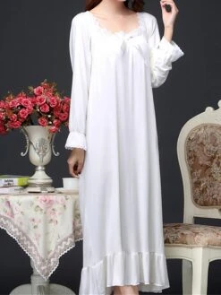 Women's Nightgown Nightshirt Dress Pure Color Simple Casual Comfort Home Daily Bed Cotton Breathable Crew Neck Long Sleeve Fall Winter 120 Coral Red Long Sleeves 120 Light Burgundy Long -Deals The Sexy Bra Store bkifdf1695281851129