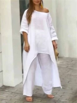 Women's Loungewear Sets Pure Color Fashion Simple Casual Street Date Airport Polyester Breathable Crew Neck Long Sleeve Pant Summer Spring White Yellow -Deals The Sexy Bra Store bklhlz1679973751324