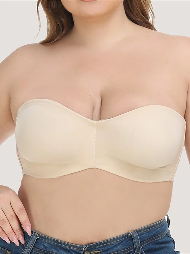Women's Plus Size Bra Pure Color Undergarments Home Bed Polyester Breathable Bandeau Sleeveless Backless Summer Spring Black Beige 1 Women's Plus Size Bra Pure Color Undergarments Home Bed Polyester Breathable Bandeau Sleeveless Backless Summer Spring Black Beige