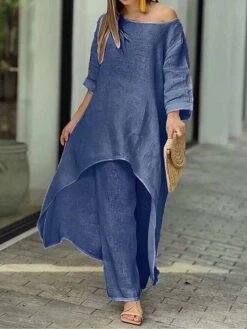 Women's Loungewear Sets Pure Color Fashion Simple Casual Street Date Airport Polyester Breathable Crew Neck Long Sleeve Pant Summer Spring White Yellow -Deals The Sexy Bra Store bkzkyz1679973749370