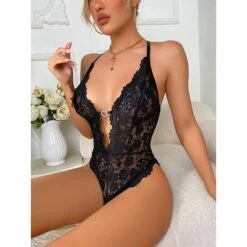 Women's Sexy Bodies Teddies & Bodysuits Pure Color Lovers Hot Home Bed Valentine's Day Spandex Breathable Plunging Neck Sleeveless Backless Summer Spring Black White -Deals The Sexy Bra Store blfogg1686213274670