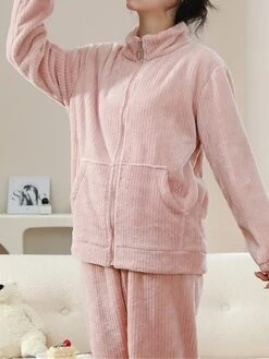 Women's Fleece Pajamas Sets Pure Color Warm Fashion Plush Home Daily Bed Flannel Warm Breathable Stand Collar Long Sleeve Cardigan Pant Fall Winter 15 Women's Fleece Pajamas Sets Pure Color Warm Fashion Plush Home Daily Bed Flannel Warm Breathable Stand Collar Long Sleeve Cardigan Pant Fall Winter -Deals The Sexy Bra Store blsgyn1694164395925