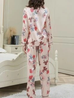 Women's Pajamas Sets Flower Fashion Comfort Soft Home Daily Bed Satin Breathable Lapel Long Sleeve Shirt Pant Button Pocket Fall Winter Pink 14 Women's Pajamas Sets Flower Fashion Comfort Soft Home Daily Bed Satin Breathable Lapel Long Sleeve Shirt Pant Button Pocket Fall Winter Pink -Deals The Sexy Bra Store blwjma1693467382720