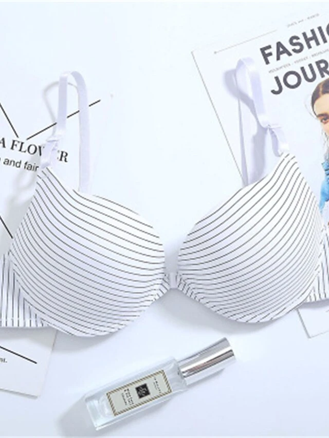 Women's Underwire Bras Double Strap Adjustable 3/4 Cup V Neck Breathable Push Up Stripe Pure Color Hook & Eye Date Casual Daily Cotton 1PC White Black / Bras & Bralettes / 1 PC 14 Women's Underwire Bras Double Strap Adjustable 3/4 Cup V Neck Breathable Push Up Stripe Pure Color Hook & Eye Date Casual Daily Cotton 1PC White Black / Bras & Bralettes / 1 PC - Image 14