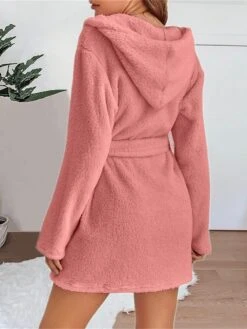 Women's Fleece Coral Robe Bathrobe Robes Gown Pure Color Casual Comfort Soft Home Daily Bed Coral Velvet Warm Hoodie Long Sleeve Pocket Fall Winter Black White -Deals The Sexy Bra Store bnayhf1689581314914