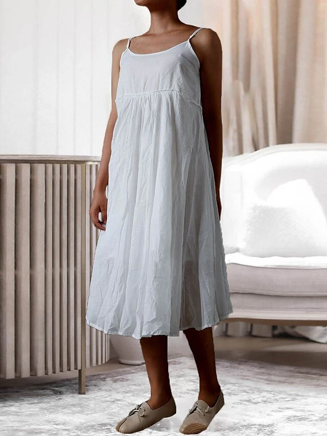 Women's Pajamas Nightgown Dress Pure Color Simple Casual Soft Home Daily Bed Cotton And Linen Breathable Straps Sleeveless Backless Summer Spring White 1 Women's Pajamas Nightgown Dress Pure Color Simple Casual Soft Home Daily Bed Cotton And Linen Breathable Straps Sleeveless Backless Summer Spring White