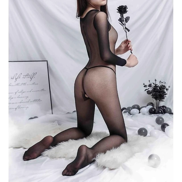 Women's Bodysuits Bodystockings Solid Colored Spandex Strap Mesh Spring Summer Black / Sexy 3 Women's Bodysuits Bodystockings Solid Colored Spandex Strap Mesh Spring Summer Black / Sexy - Image 3