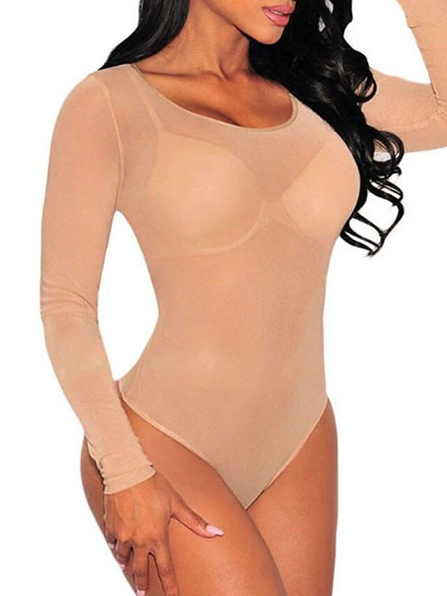 Women's Sexy Bodies Teddies & Bodysuits 1 Pc Pure Color Simple Fashion See Through Home Daily Bed Polyester Breathable Crew Neck Long Sleeve Mesh Basic Spring Summer White Black / Soft / Transparent 3 Women's Sexy Bodies Teddies & Bodysuits 1 Pc Pure Color Simple Fashion See Through Home Daily Bed Polyester Breathable Crew Neck Long Sleeve Mesh Basic Spring Summer White Black / Soft / Transparent - Image 3