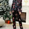 Women's Christmas Pajamas Sets Snowman Snowflake Fashion Casual Home Xmas Daily Polyester Breathable Lapel Long Sleeve Shirt Pant Button Summer Spring SnowmanM-70