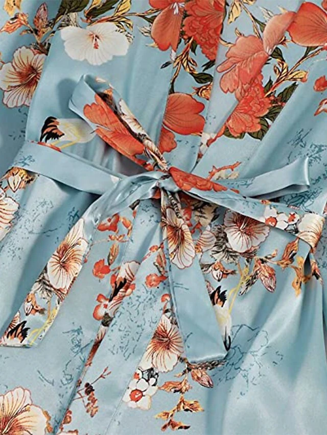 Women's Satin Silk Pajama Sets 3 Pcs Top And Pant Sets Flower Print Fashion Casual Soft Home Daily Bed Straps Sleeveless Strap Top Pant Summer Spring Gold Green 2 Women's Satin Silk Pajama Sets 3 Pcs Top And Pant Sets Flower Print Fashion Casual Soft Home Daily Bed Straps Sleeveless Strap Top Pant Summer Spring Gold Green - Image 2