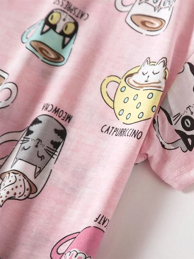 Women's Pajamas Pajama Top And Pant Sets Cat Butterfly Casual Comfort Sweet Home Daily Bed Cotton Breathable V Wire Short Sleeve T Shirt Tee Pant Elastic Waist Summer Spring Pink Blue 9 Women's Pajamas Pajama Top And Pant Sets Cat Butterfly Casual Comfort Sweet Home Daily Bed Cotton Breathable V Wire Short Sleeve T Shirt Tee Pant Elastic Waist Summer Spring Pink Blue - Image 9