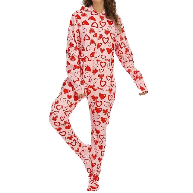 Women's Pajamas Jumpsuit Heart Warm Fashion Casual Home Xmas Daily Bed Polyester Breathable Hoodie Long Sleeve Pocket Fall Winter Pink 1 Women's Pajamas Jumpsuit Heart Warm Fashion Casual Home Xmas Daily Bed Polyester Breathable Hoodie Long Sleeve Pocket Fall Winter Pink
