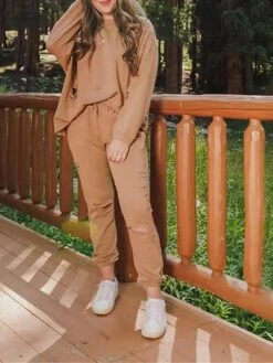 Women's Loungewear Sets Pure Color Fashion Simple Home Daily Vacation Polyester Warm Breathable Crew Neck Long Sleeve Hoodie Pant Elastic Waist Hole Fall Winter Dark Apricot Black -Deals The Sexy Bra Store brprqs1693899206722