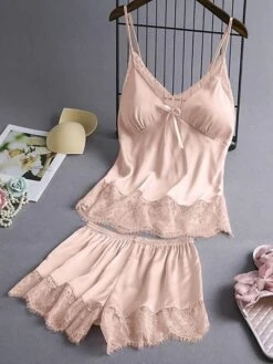 Women's Plus Size Sexy Lingerie Lingerie Set Sets Pure Color Lovers Hot Comfort Home Bed Valentine's Day Satin Breathable V Wire Sleeveless Strap Top Shorts Backless Summer Spring Black Pink