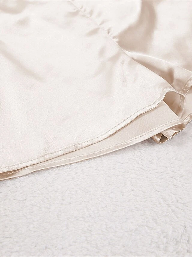 Women's Pajamas Pajama Top And Pant Sets Pure Color Simple Casual Soft Home Daily Bed Satin Breathable Lapel Long Sleeve Shirt Shorts Spring Summer Black White 17 Women's Pajamas Pajama Top And Pant Sets Pure Color Simple Casual Soft Home Daily Bed Satin Breathable Lapel Long Sleeve Shirt Shorts Spring Summer Black White - Image 17