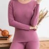 Women's Delong Thermal Underwear Pure Color Warm Casual Comfort Home Daily Going Out Polyester Warm Crew Neck Long Sleeve Pant Elastic Waist Fall Winter Black Pink