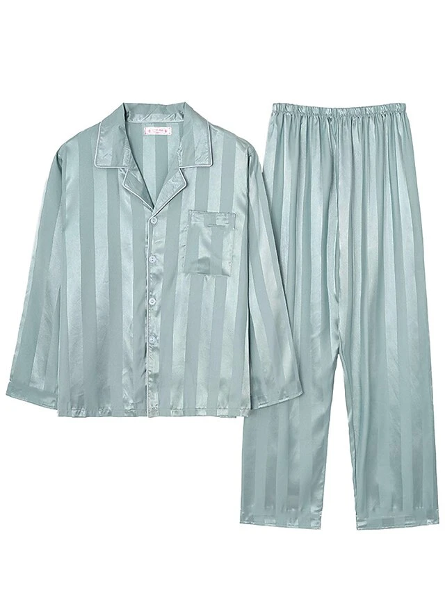 Women's Loungewear Sets 2 Pieces Stripe Fashion Casual Comfort Street Daily Date Silk Breathable Lapel Long Sleeve Pant Button Pocket Summer Fall Black White 6 Women's Loungewear Sets 2 Pieces Stripe Fashion Casual Comfort Street Daily Date Silk Breathable Lapel Long Sleeve Pant Button Pocket Summer Fall Black White - Image 6