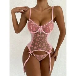 Women's Sexy Bodies Sets Heart Lovers Hot See Through Home Bed Valentine's Day Polyester Breathable Straps Sleeveless Backless Embroidery Summer Spring Pink -Deals The Sexy Bra Store bydqvo1697161962028