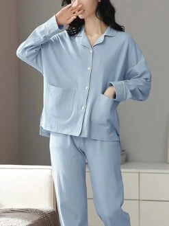 Women's Loungewear Sets Pure Color Fashion Comfort Soft Home Daily Bed Cotton Breathable Lapel Long Sleeve Shirt Pant Button Pocket Fall Winter 8862 Months Prynne 8866 Fantasy Purple -Deals The Sexy Bra Store byrbki1693379805795