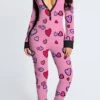 Women's Onesies Pajama For Adult Jumpsuits Nighty Heart Fashion Simple Comfort Home Daily BedBreathable Gift V Wire Long Sleeve Fall Spring Green Pink / Pjs / Print