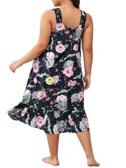 Women's Plus Size Loungewear Dress Flower Casual Comfort Soft Home Daily Bed Polyester Breathable Straps Sleeveless Dress Spring Summer Black Pink -Deals The Sexy Bra Store bzffzd1676281705179