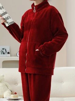 Women's Fleece Pajamas Sets Pure Color Warm Fashion Plush Home Daily Bed Flannel Warm Breathable Stand Collar Long Sleeve Cardigan Pant Fall Winter 18 Women's Fleece Pajamas Sets Pure Color Warm Fashion Plush Home Daily Bed Flannel Warm Breathable Stand Collar Long Sleeve Cardigan Pant Fall Winter -Deals The Sexy Bra Store bzgeva1694164398694
