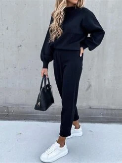 Women's Lounge Sets Sweatshirt Drawstring Pants Pure Color Fashion Comfort Soft Street Daily Vacation Polyester Breathable Crew Neck Long Sleeve Pant Elastic Waist Summer Fall Black Khaki -Deals The Sexy Bra Store bzjqoy1689845878102
