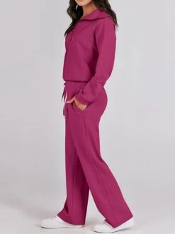 Women's Loungewear Sets Pure Color Fashion Sport Casual Home Street Daily Polyester Breathable Lapel Long Sleeve Hoodie Pant Pocket Fall Winter Black Fuchsia -Deals The Sexy Bra Store bzuroh1694742398161