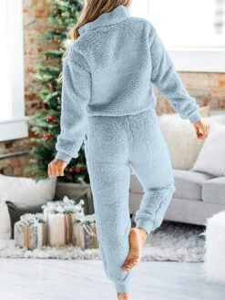 Women's Christmas Loungewear Sets Pure Color Casual Comfort Soft Home Xmas Daily Going Out Sherpa Warm Stand Collar Long Sleeve Hoodie Pant Fall Winter Black Pink -Deals The Sexy Bra Store bzyioe1691478725558