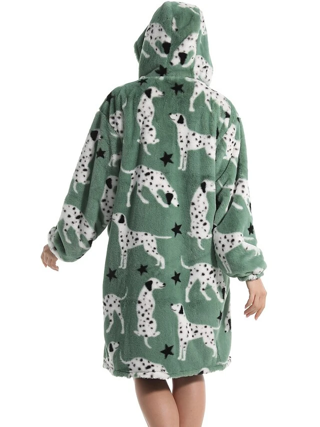 Women's Robe Dog Plush Casual Comfort Home Daily Bed Flannel Warm Breathable Hoodie Long Sleeve Pocket Fall Winter Green 8 Women's Robe Dog Plush Casual Comfort Home Daily Bed Flannel Warm Breathable Hoodie Long Sleeve Pocket Fall Winter Green - Image 8
