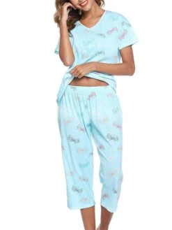 Women's Pajamas Pajama Top And Pant Sets Cat Butterfly Casual Comfort Sweet Home Daily Bed Cotton Breathable V Wire Short Sleeve T Shirt Tee Pant Elastic Waist Summer Spring Pink Blue 25 Women's Pajamas Pajama Top And Pant Sets Cat Butterfly Casual Comfort Sweet Home Daily Bed Cotton Breathable V Wire Short Sleeve T Shirt Tee Pant Elastic Waist Summer Spring Pink Blue -Deals The Sexy Bra Store cbdilt1679461481453