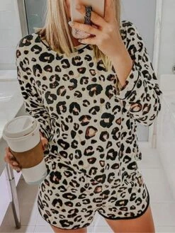 Women's Leopard Print Lounge Sets Fashion Casual Soft Home Daily Bed Polyester Breathable Crew Neck Long Sleeve T Shirt Tee Shorts Pocket Elastic Waist Summer Fall Pink Brown 9 Women's Leopard Print Lounge Sets Fashion Casual Soft Home Daily Bed Polyester Breathable Crew Neck Long Sleeve T Shirt Tee Shorts Pocket Elastic Waist Summer Fall Pink Brown -Deals The Sexy Bra Store cbzacg1689845871439