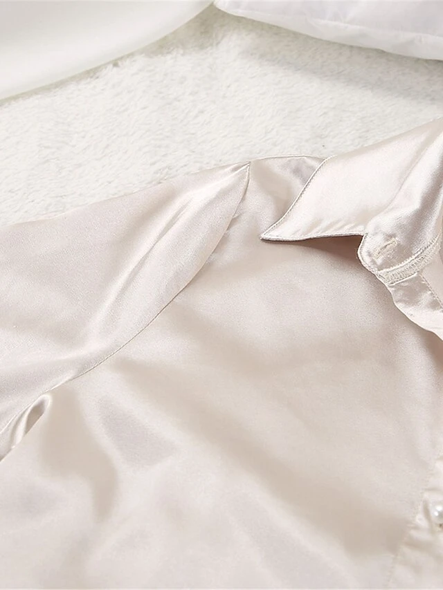 Women's Pajamas Pajama Top And Pant Sets Pure Color Simple Casual Soft Home Daily Bed Satin Breathable Lapel Long Sleeve Shirt Shorts Spring Summer Black White 11 Women's Pajamas Pajama Top And Pant Sets Pure Color Simple Casual Soft Home Daily Bed Satin Breathable Lapel Long Sleeve Shirt Shorts Spring Summer Black White - Image 11