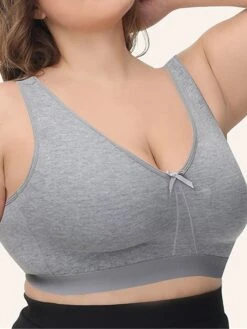 Women's Plus Size Bra Pure Color Undergarments Home Bed Cotton Breathable Straps Sleeveless Backless Summer Spring Khaki Gray