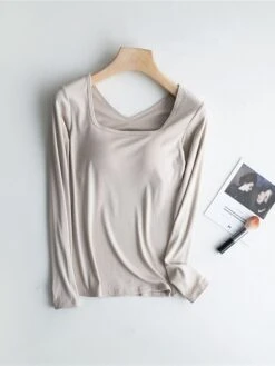 Women's Square Neck Pajama Top With Chest Pads Loungewear Top Pure Color Fashion Casual Comfort Home Street Daily Polyester Breathable Square Neck Long Sleeve Fall Winter Black White Yellow -Deals The Sexy Bra Store cepqrx1697699924112