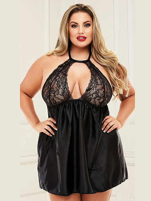 Women's Lace Backless Sexy Lingerie Sexy Bodies Nightwear Color Block Solid Colored Sexy Lingerie Set Black / Wine S M L 1 Women's Lace Backless Sexy Lingerie Sexy Bodies Nightwear Color Block Solid Colored Sexy Lingerie Set Black / Wine S M L