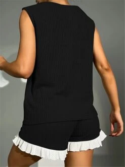 Women's Pajamas Pajama Top And Pant Sets Pure Color Simple Casual Soft Home Daily Bed Waffle Fabric Breathable Crew Neck Sleeveless Shorts Summer Spring Yellow Pink -Deals The Sexy Bra Store cgjaxj1679451493516