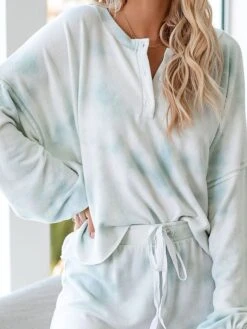 Women's Loungewear Sets Tie Dye Simple Casual Comfort Street Daily Vacation Polyester Breathable Crew Neck Long Sleeve Shorts Button Elastic Waist Spring Summer Purple Light Blue -Deals The Sexy Bra Store cgokpk1676969761601