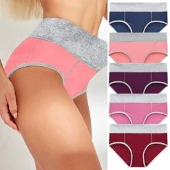 Women's Plus Size Basic Vacation Pure Color Shaping Panty Stretchy High Waist Cotton 5 Pieces Green M -Deals The Sexy Bra Store cgyrak1657610691313